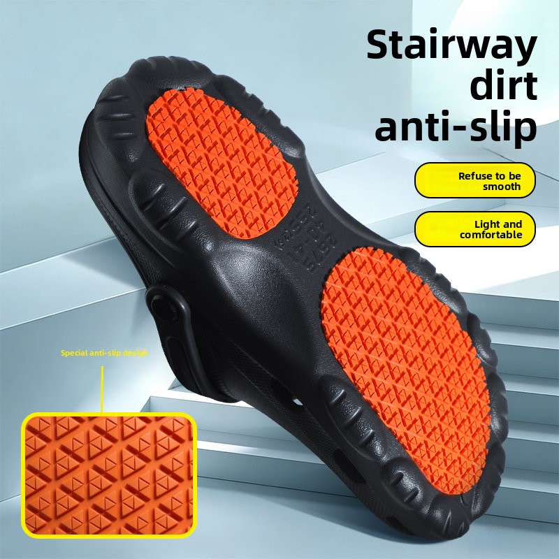Senior using anti-slip waterproof slippers in wet bathroom 